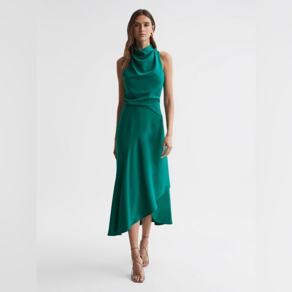 REISS Giana High Neck Draped Midi Dress NEW NWT Size 8